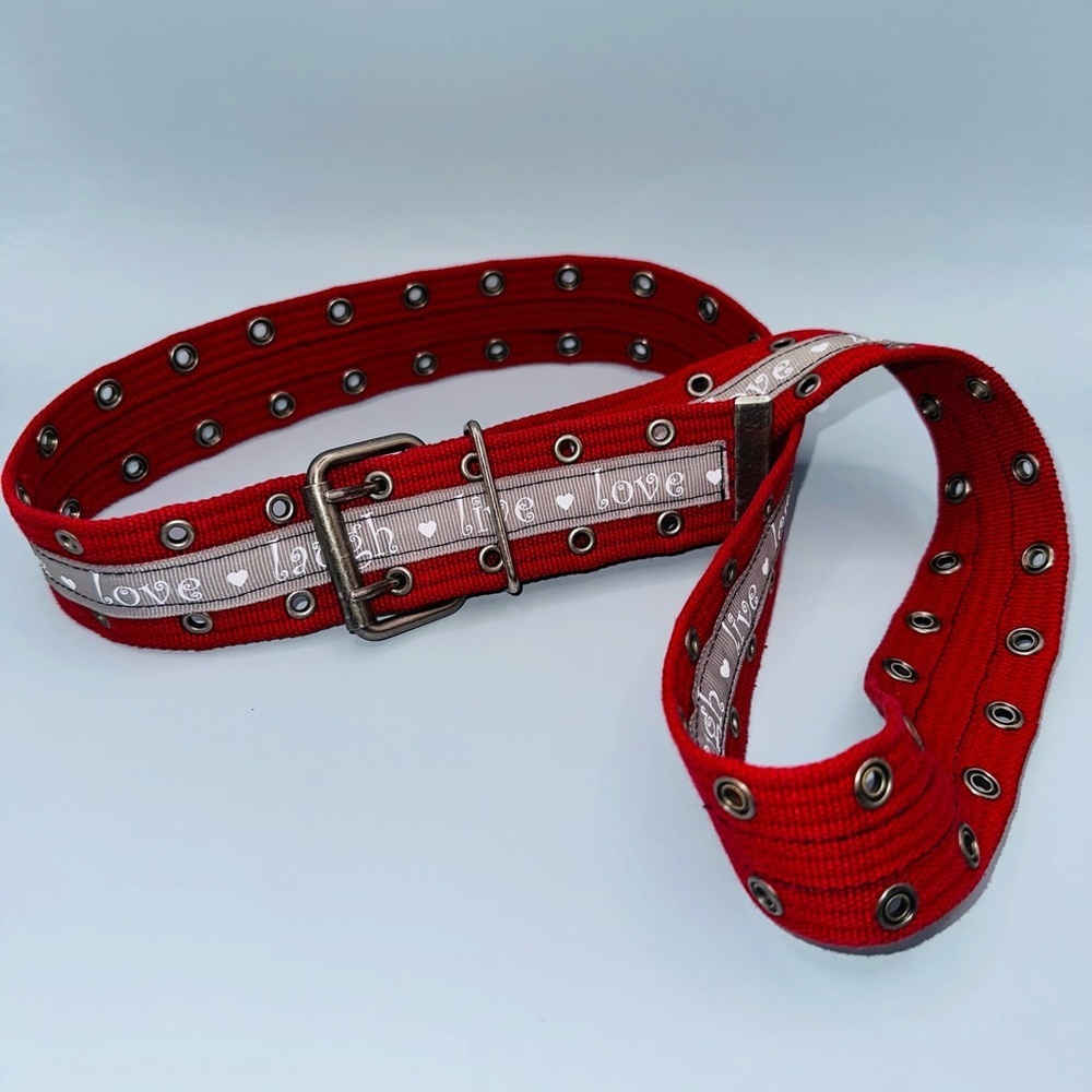 Red belt with ❤️live💜love♥️laugh ribbon. 1.5” wide x 39.5” and super adjustable - Picture 9 of 10